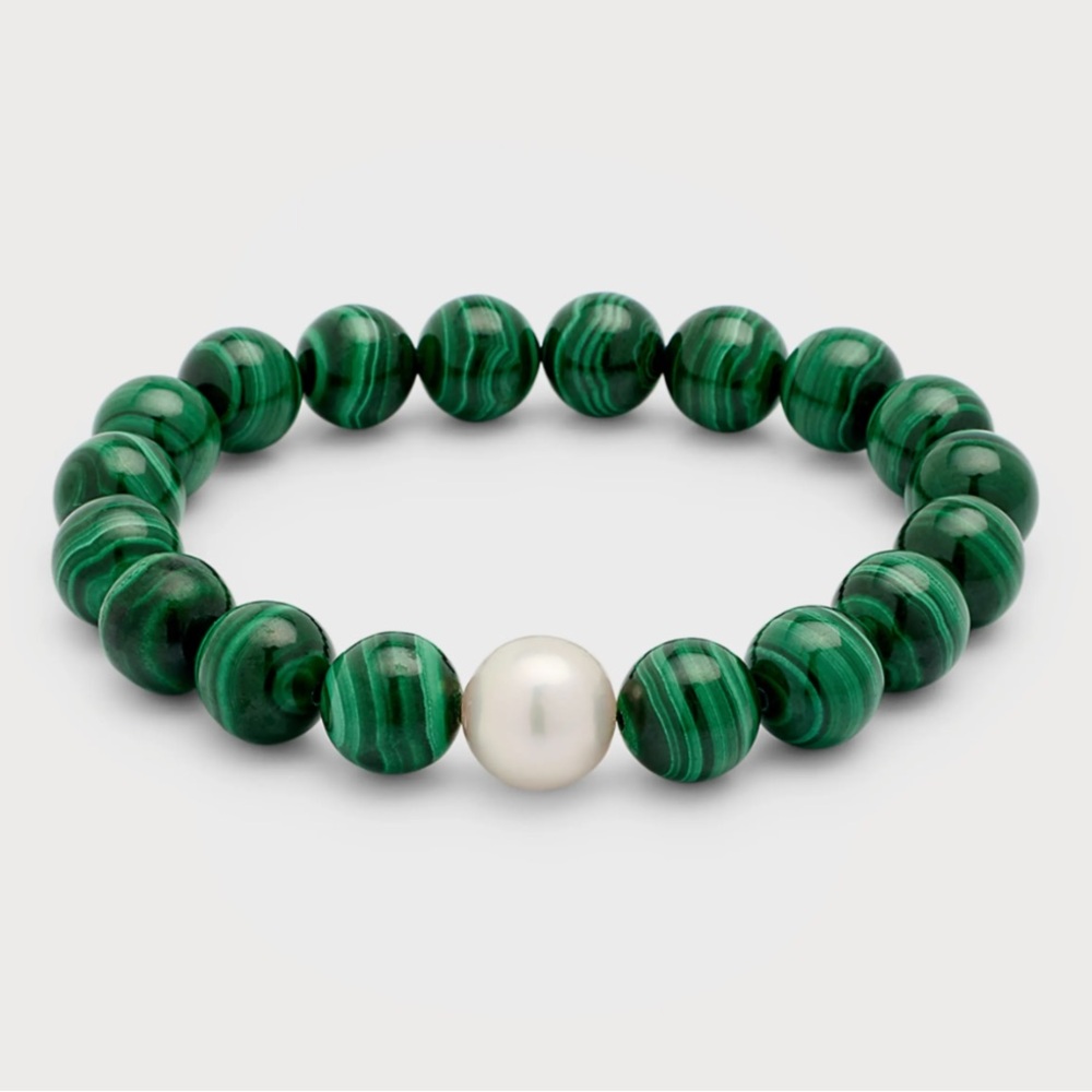 Malachite and Genuine Freshwater Pearl Stretch Bracelet 🆕